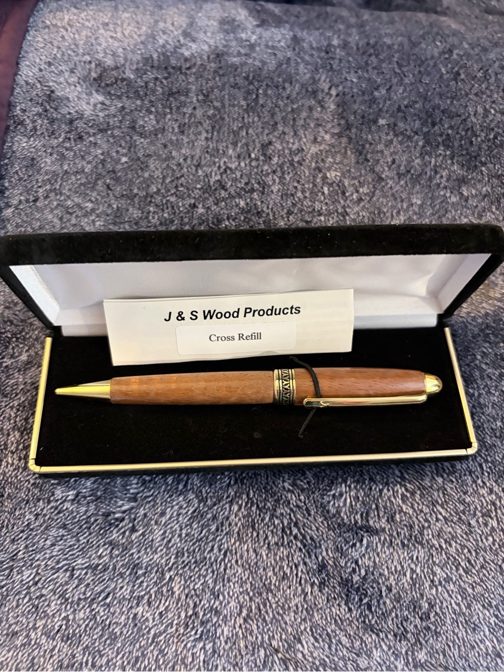 J & S Wood Products Brown Wood Ballpoint Pen with Gold Accents
